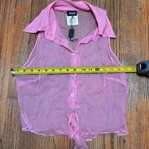 D&G Dolce & Gabbana Pink Sheer Button-Up collard Blouse NEW